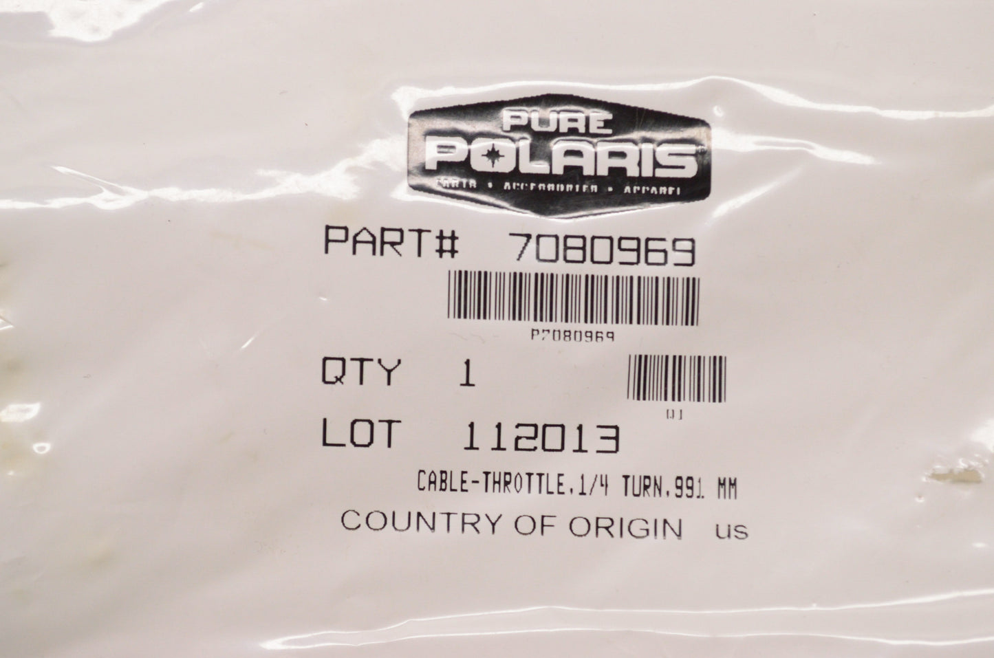 OEM Polaris 7080969 Throttle Cable 1/4 Turn 991mm NOS