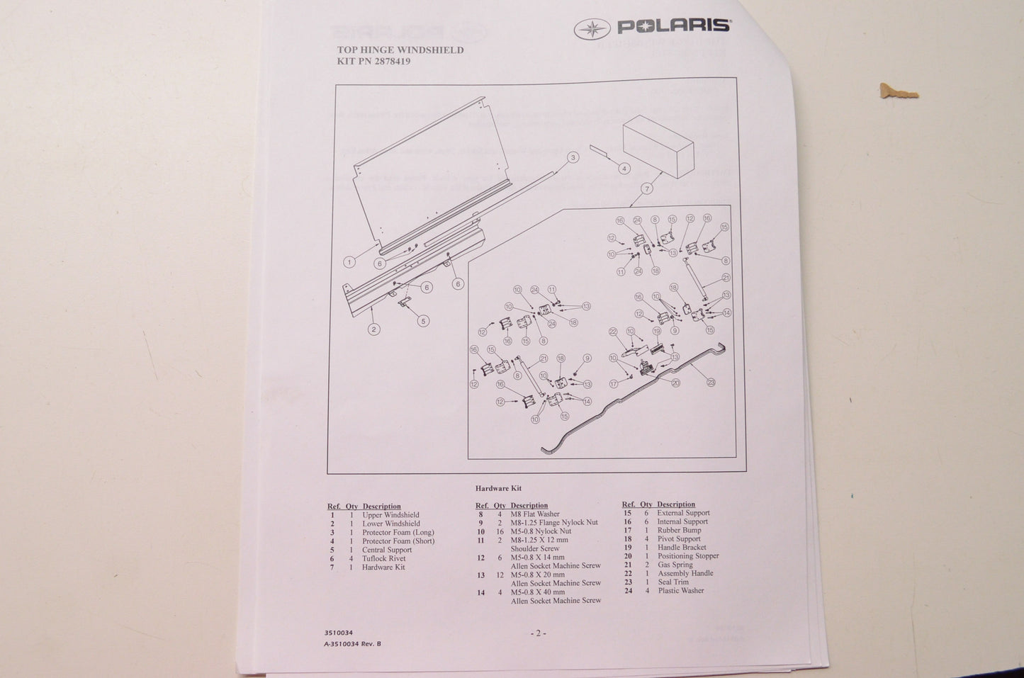 New OEM Polaris Top Hinge Windshield Kit NOS