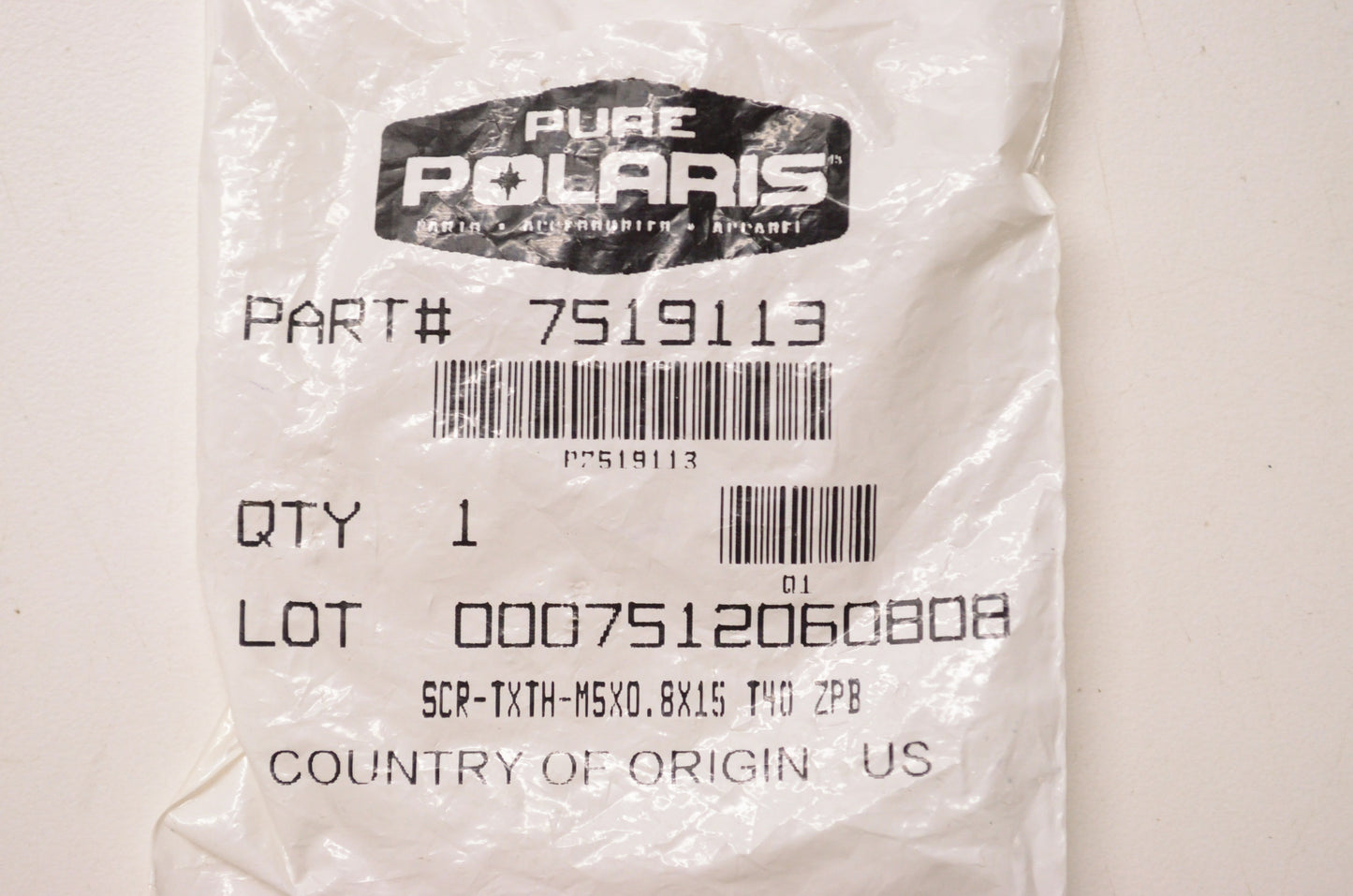 OEM Polaris 7519113 Screw M5X0.8X15 NOS
