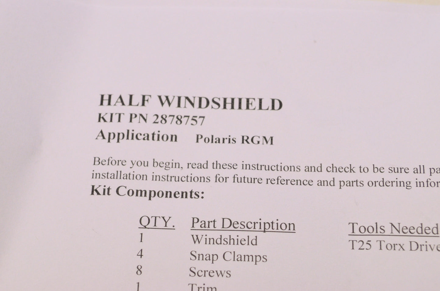 OEM Polaris 2878757 Mid Size Half Windshield NOS