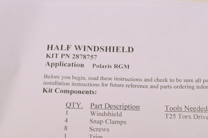 OEM Polaris 2878757 Mid Size Half Windshield NOS
