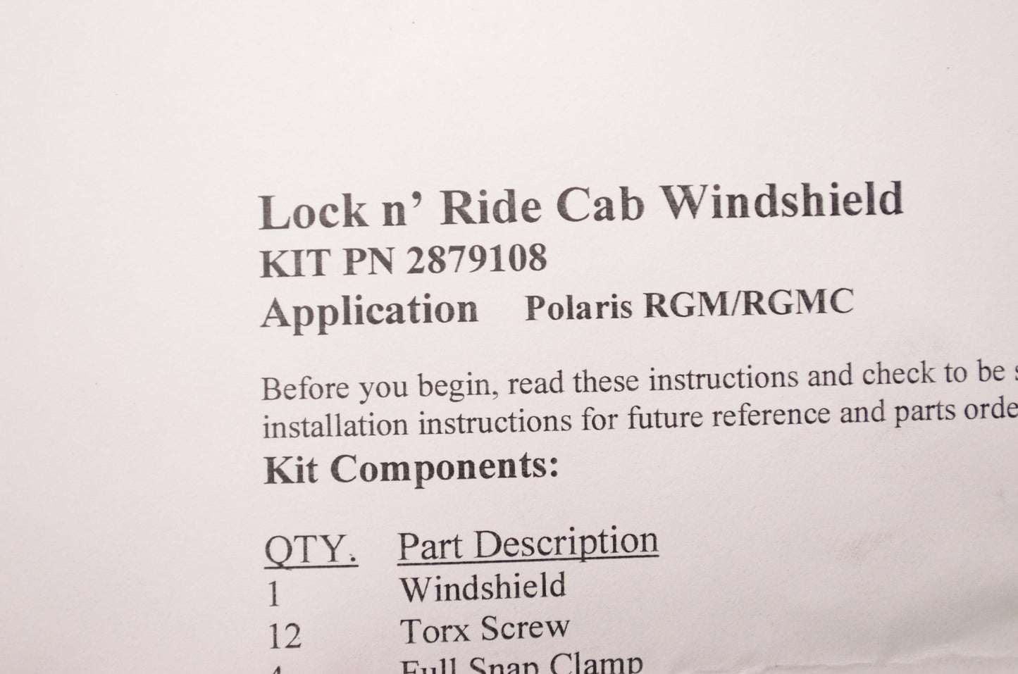 New OEM Polaris Mid Size Ranger Lock & Ride Poly Windshield NOS
