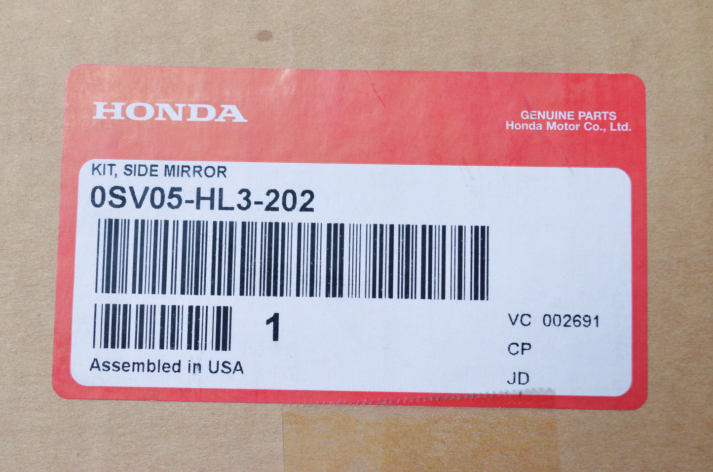 OEM Honda 0SV05-HL3-202 Door Mirror Kit NOS