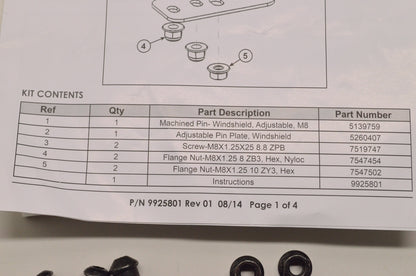 New OEM Polaris Windshield Adjustable Pin Kit NOS