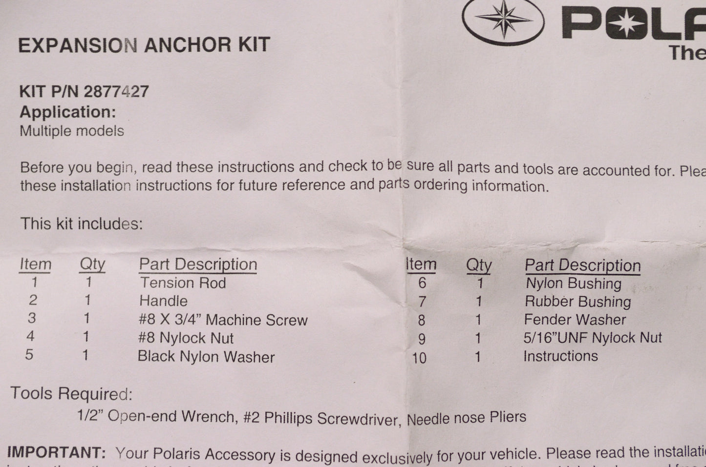 New OEM Polaris Expansion Anchor Kit NOS