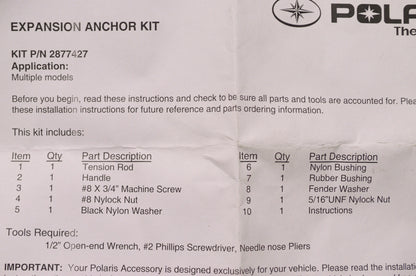 New OEM Polaris Expansion Anchor Kit NOS