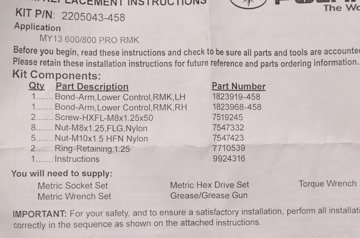 Front Suspension Lower Control Arm Replacement NOS