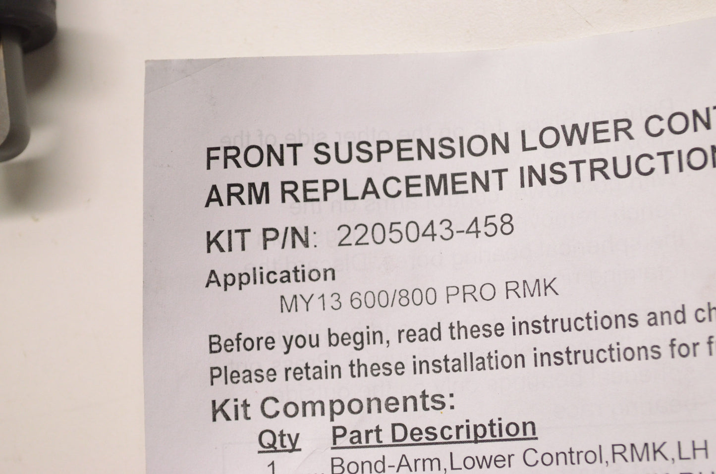 Front Suspension Lower Control Arm Replacement NOS