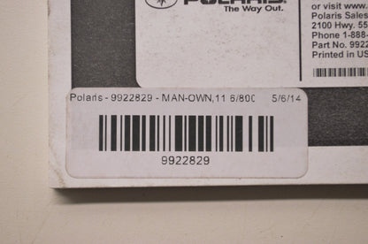 OEM Polaris 9922829 Owner's Manual 11 6/800 RUSH/PRO-RIDE NOS