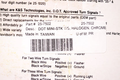 New K&S Technologies Inc. Chrome Mini Stalk Turn Signal Kit NOS