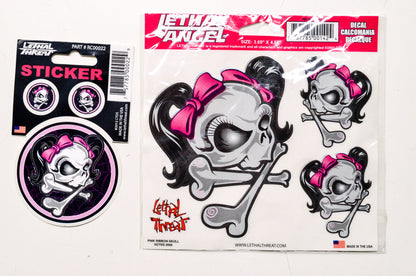 New Lethal Angel Pink Ribbon Skull Threat Decal Kit NOS