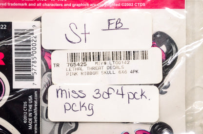 New Lethal Angel Pink Ribbon Skull Threat Decal Kit NOS