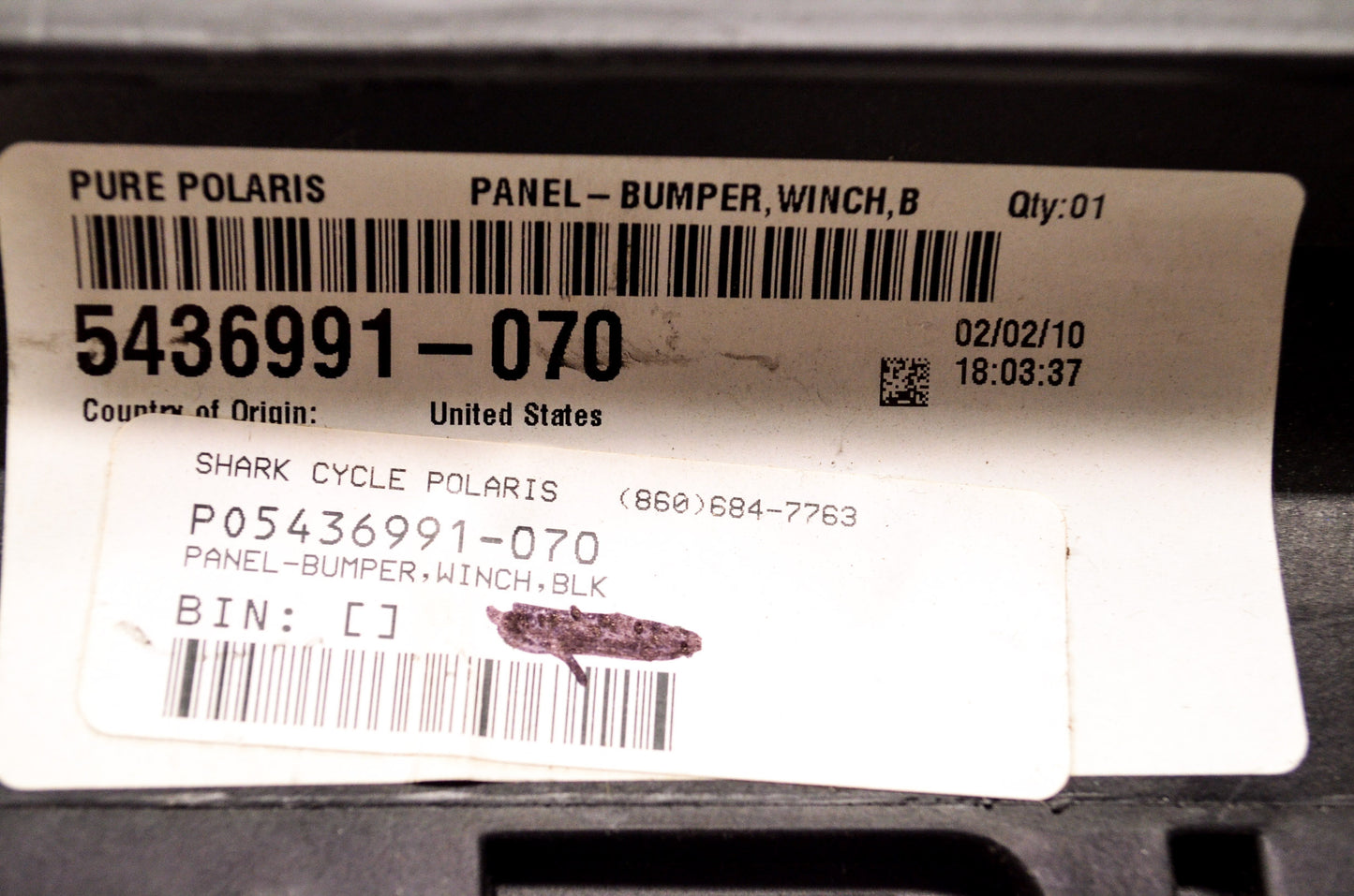 OEM Polaris 5436991-070 Black Winch Bumper Panel NOS
