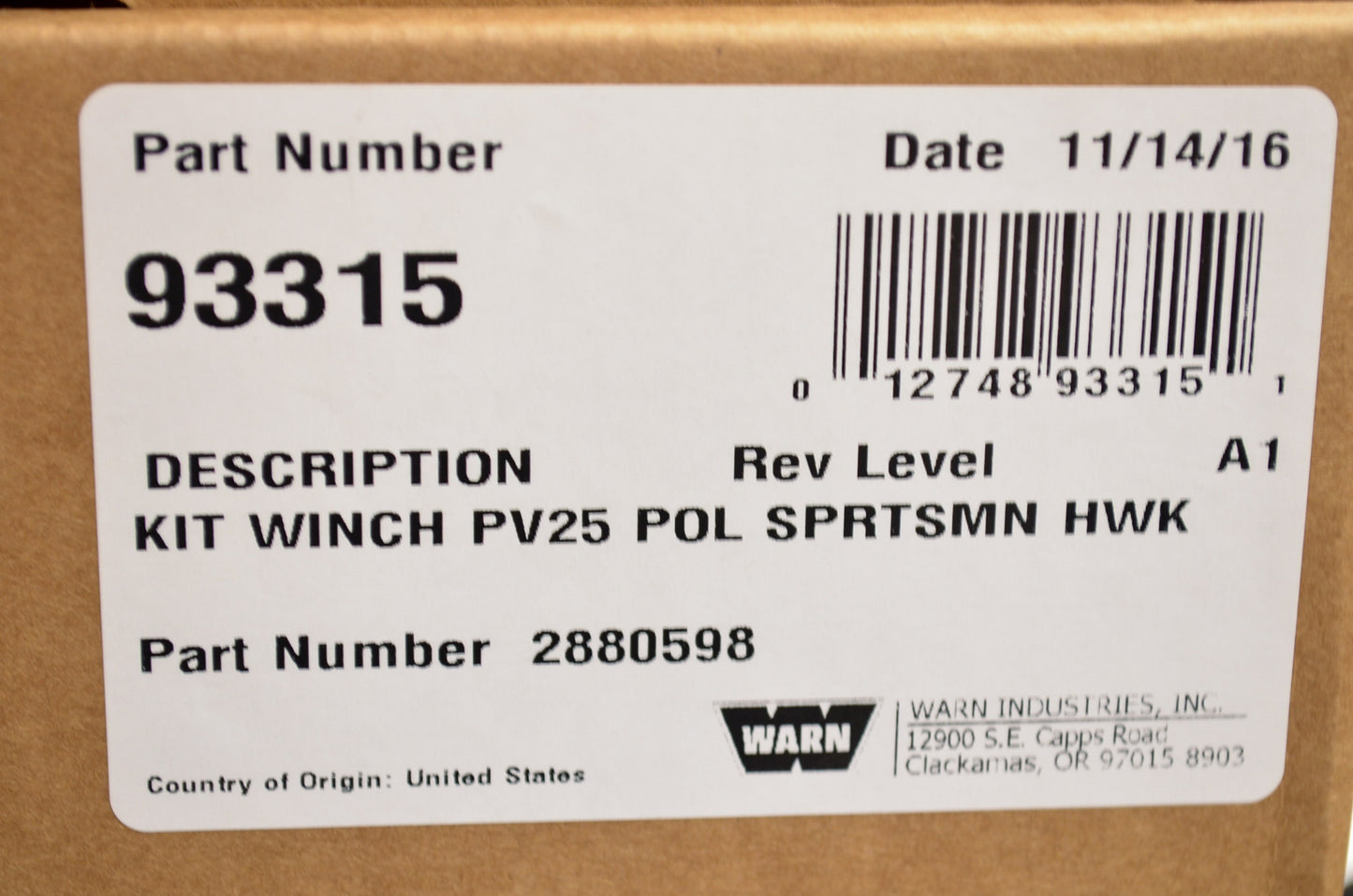 OEM Polaris 2880598 Warn Provantage 2500 ATV Winch Kit NOS