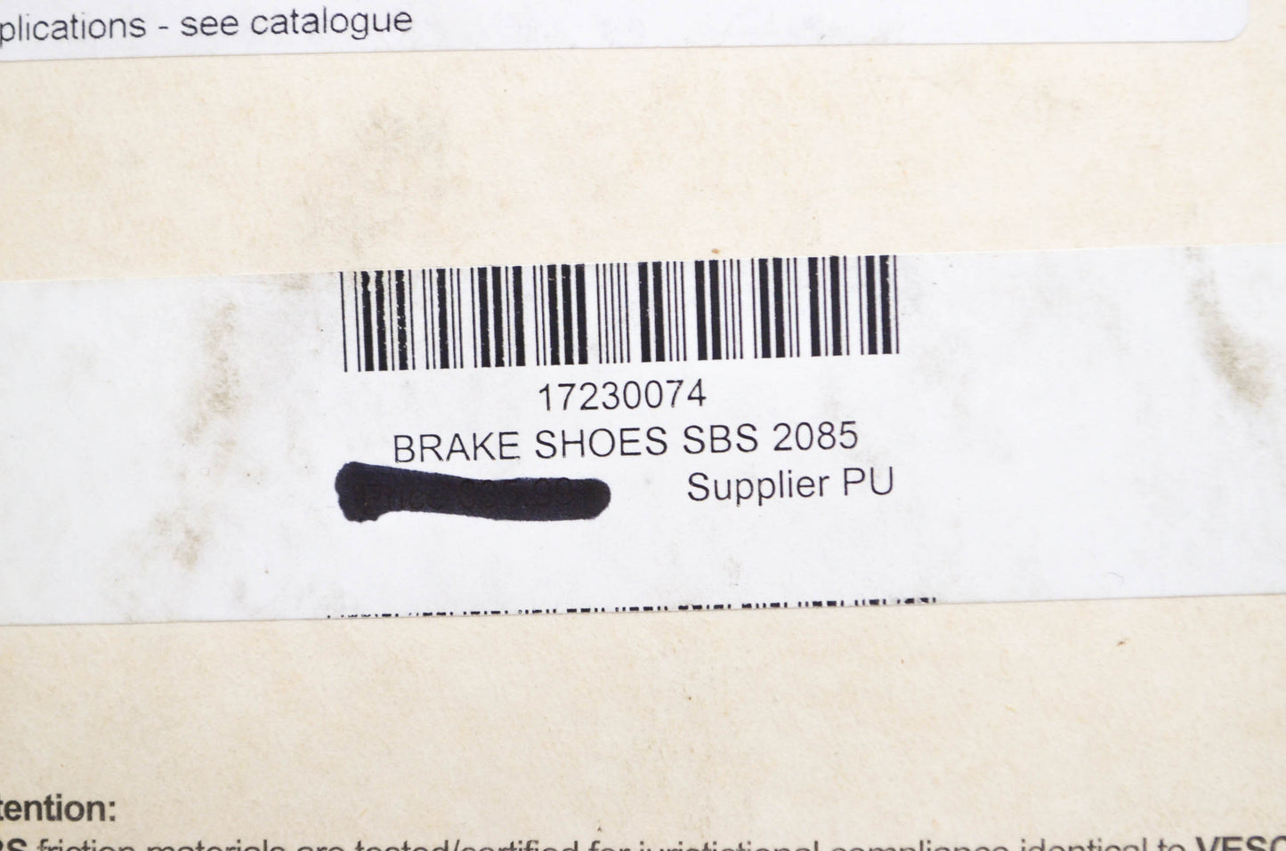 Parts Unlimited 17230074 Brake Shoes SBS 2085 NOS