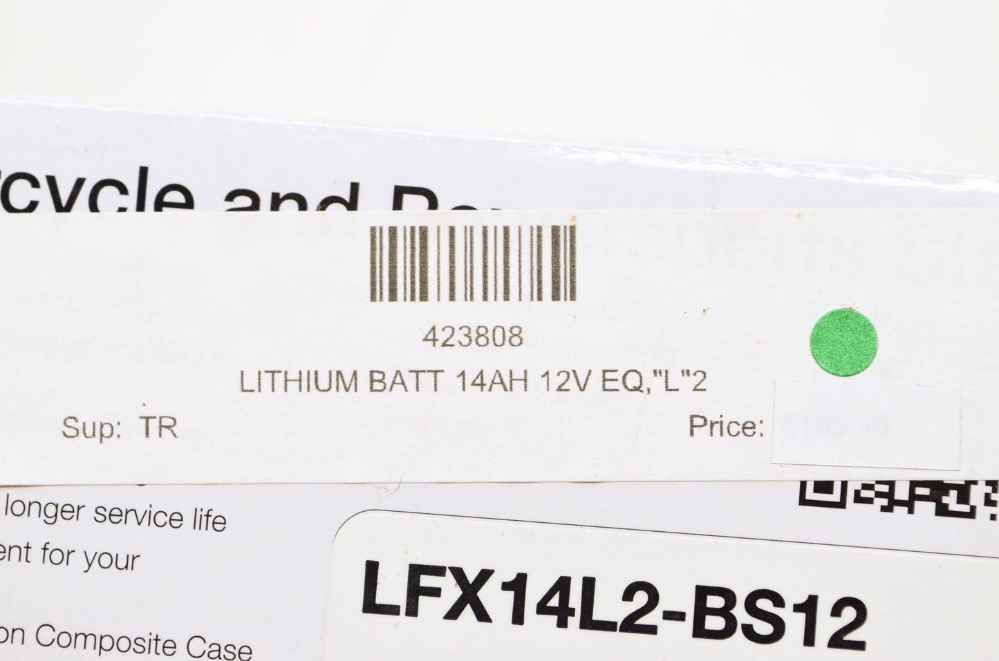 New Shorai Lithium Battery 14AH 12V EQ, 'L'2 NOS