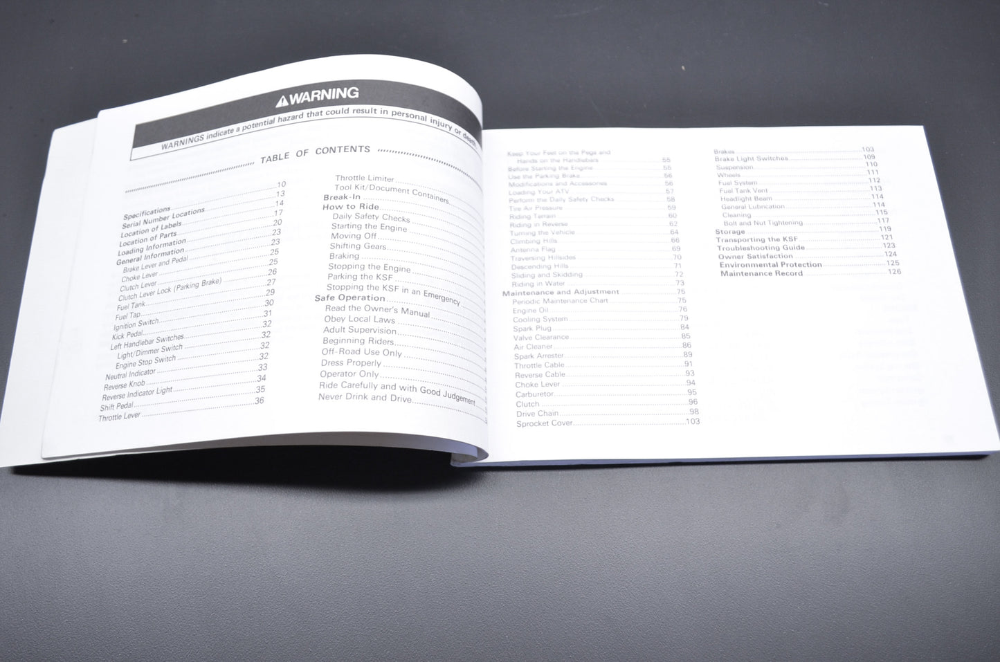 OEM Kawasaki 02 KSF250-A16 Mojave ATV Owner's Manual 99987-1054
