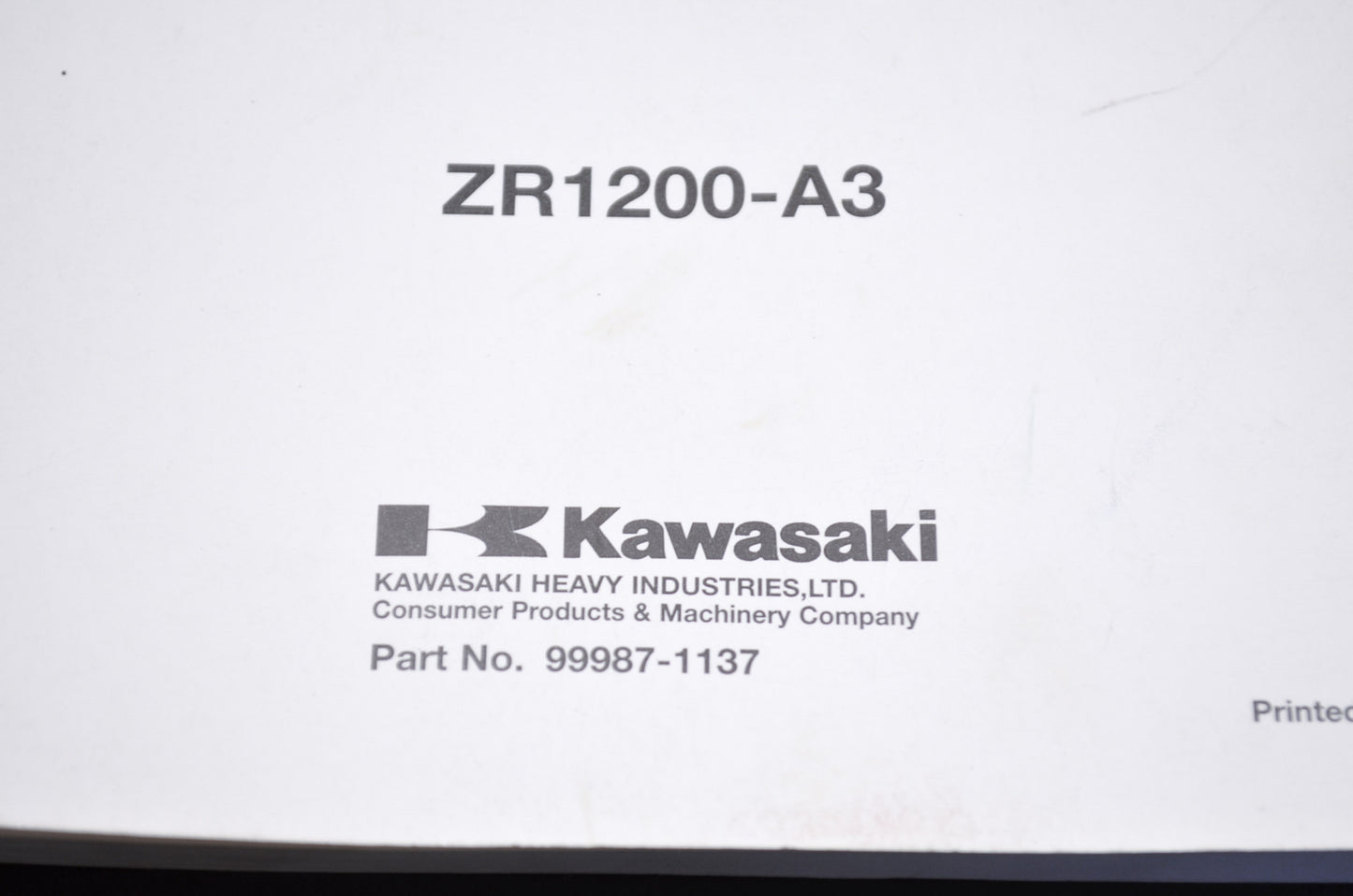 OEM Kawasaki 99987-1137 Owner's Manual ZR1200-A3