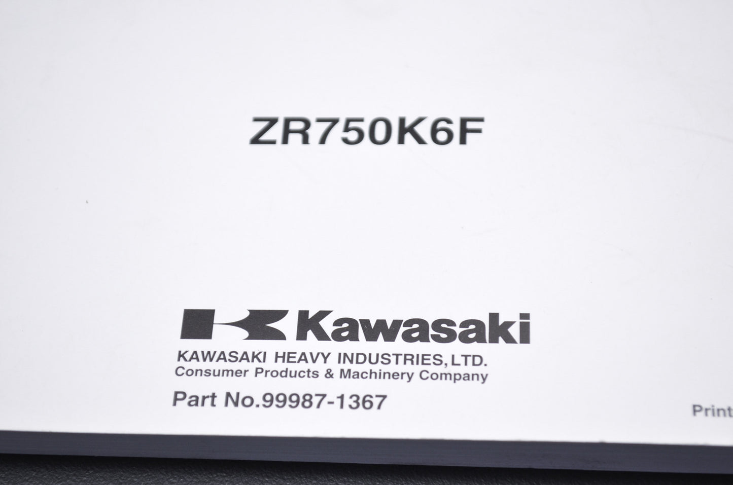 OEM Kawasaki 99987-1367 Owner's Manual ZR750K6F NOS