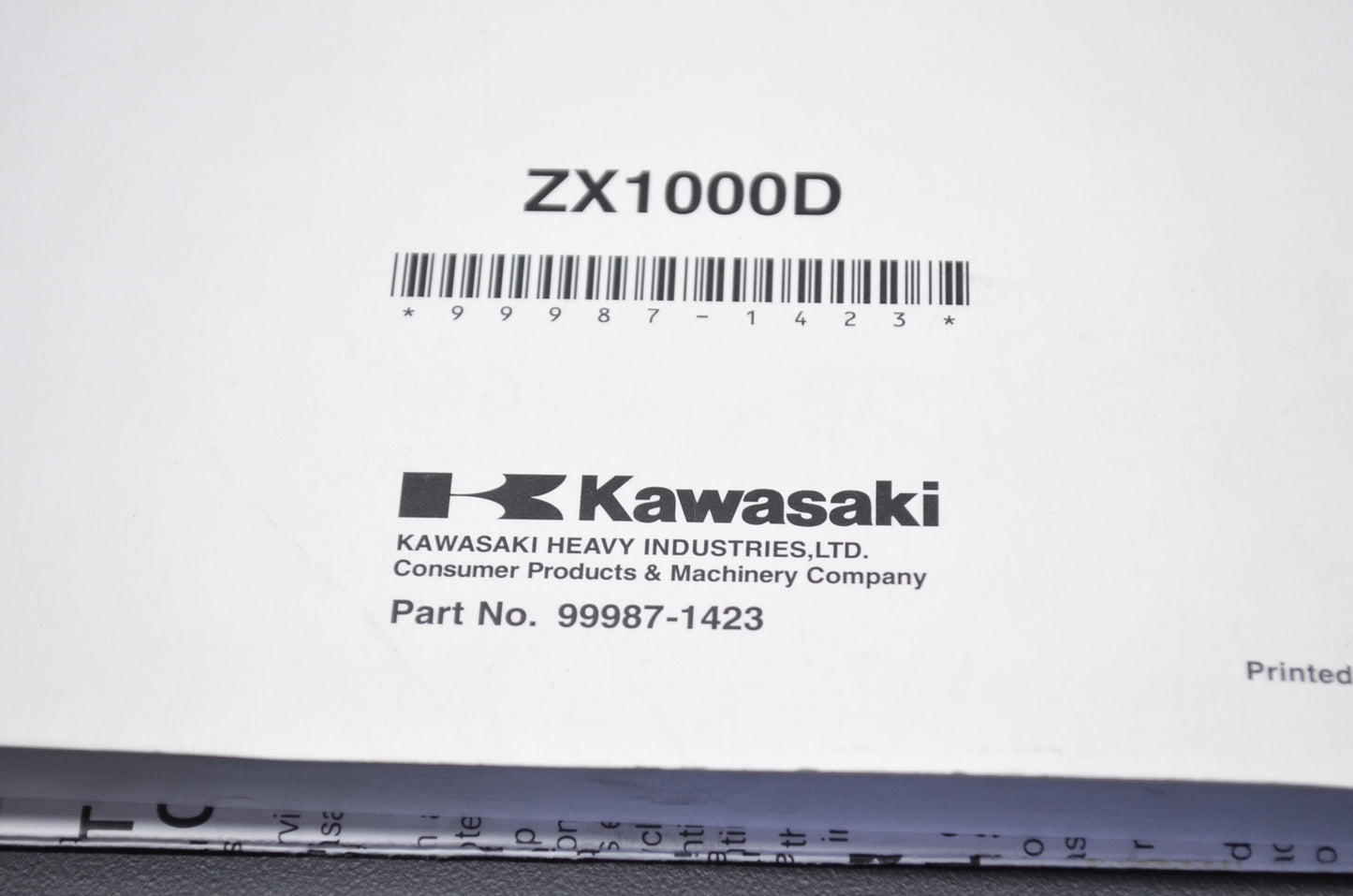 OEM Kawasaki 99987-1423 Owner's Manual ZX1000D7F