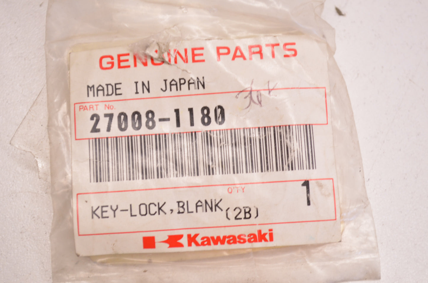 OEM Kawasaki 27008-1180 Blank Lock Key #B NOS