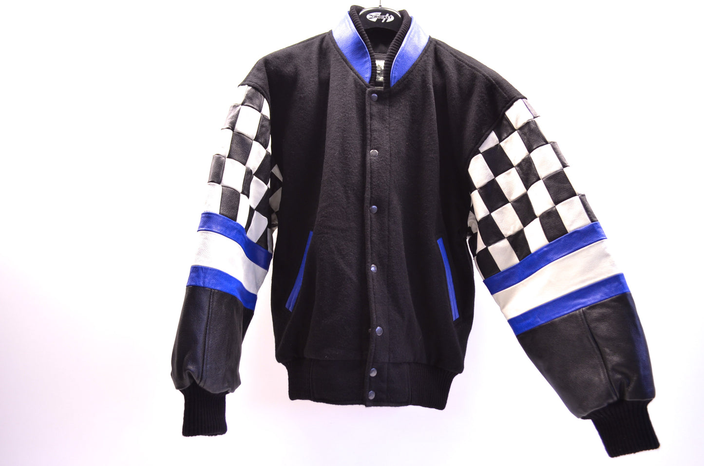 New Burk's Bay Checkered Leather Wool Jacket Small NOS