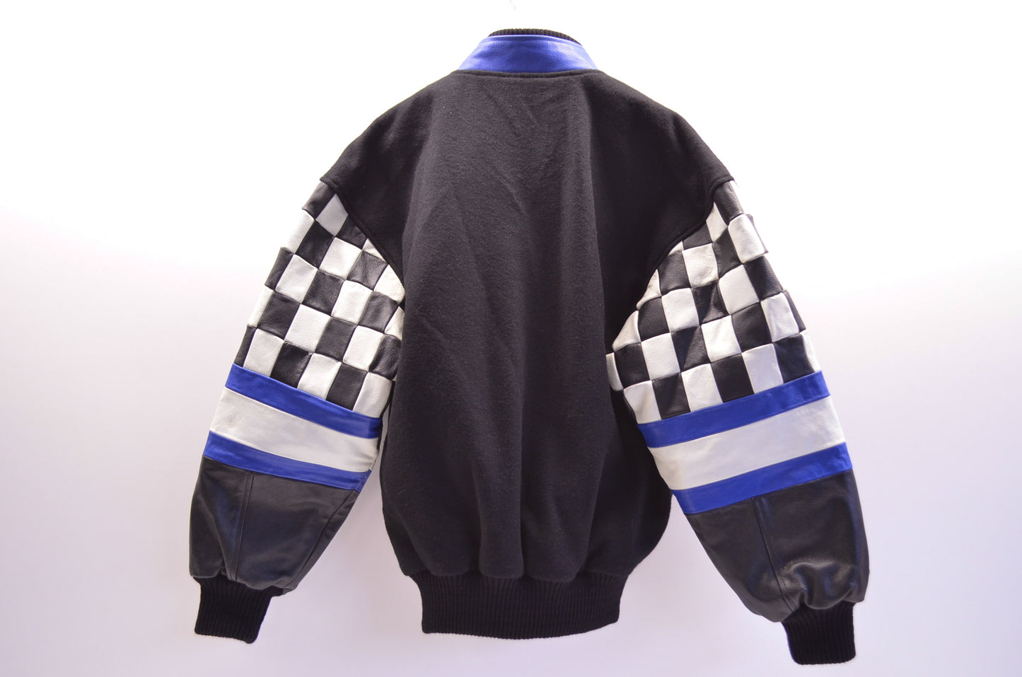 New Burk's Bay Checkered Leather Wool Jacket Small NOS