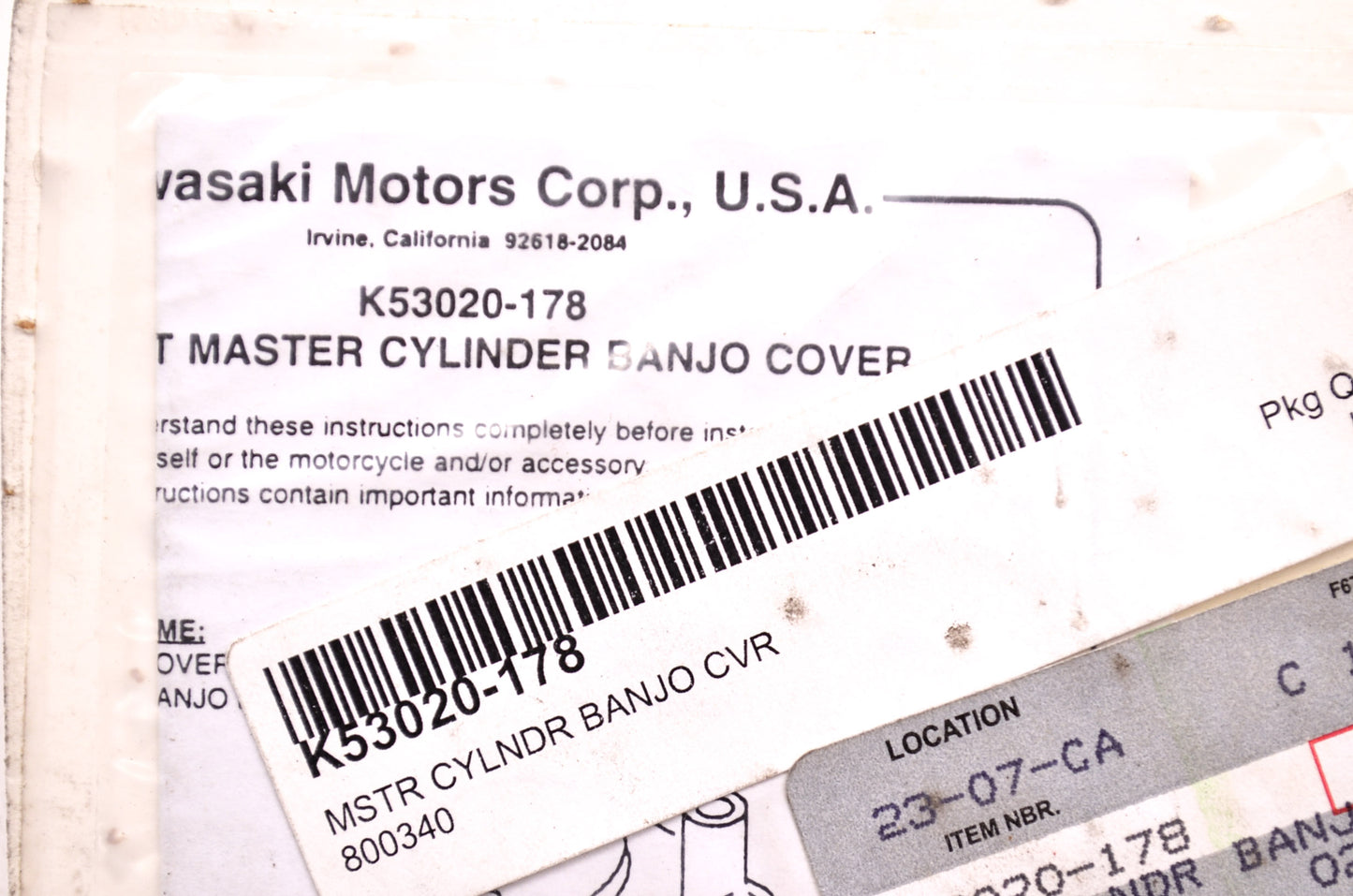 OEM Kawasaki K53020-178 Master Cylinder Banjo Cover NOS