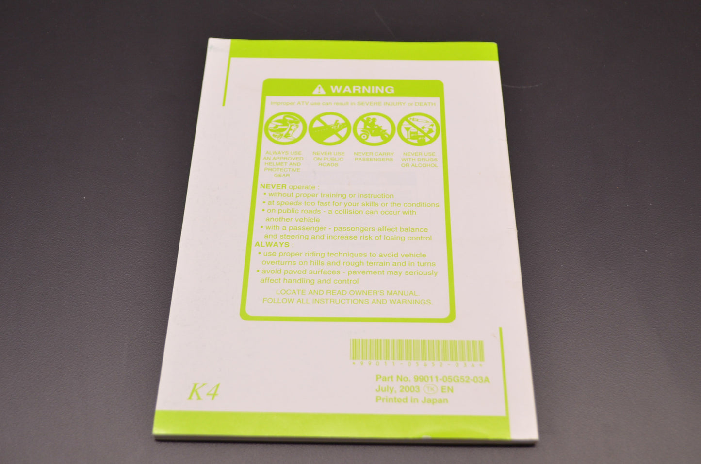 OEM Suzuki 99011-05G52-03A Owner's Manual LT-F250K4 2