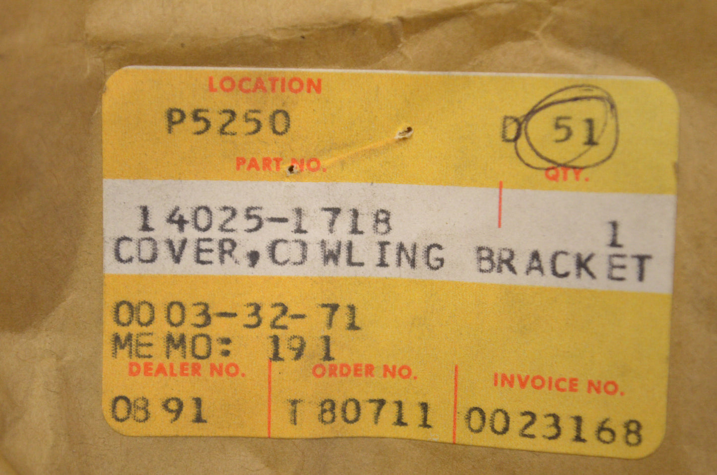 Cowling Bracket Cover NOS
