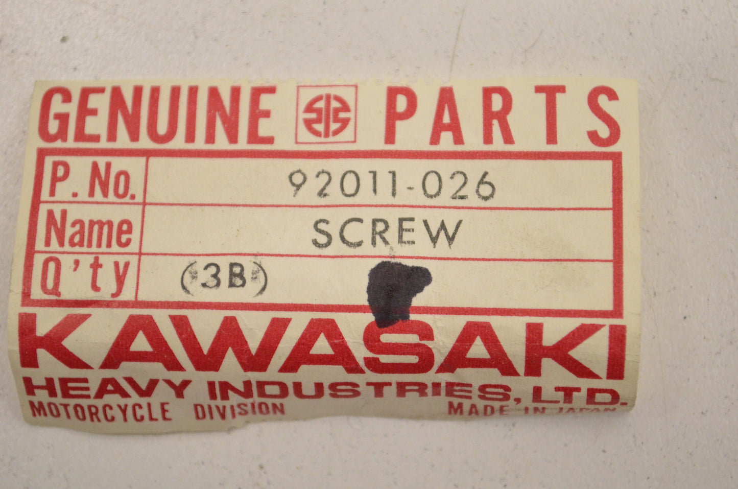 OEM Kawasaki 92011-026 Pan Head Screw 6mm NOS