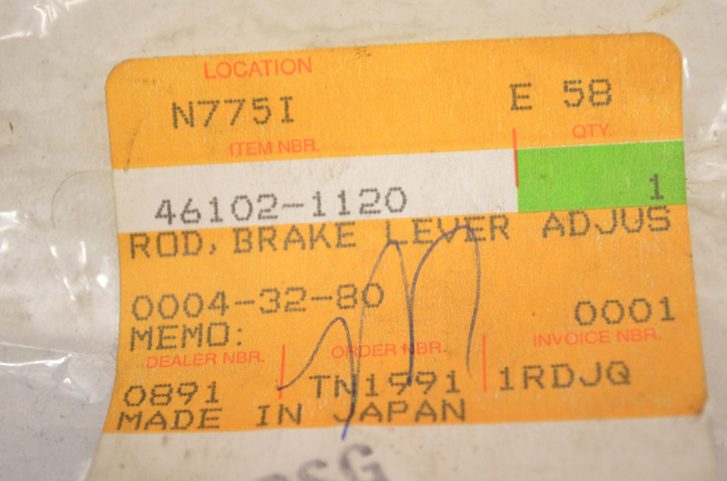 OEM Kawasaki 46102-1120 Brake Lever Adjuster Rod NOS