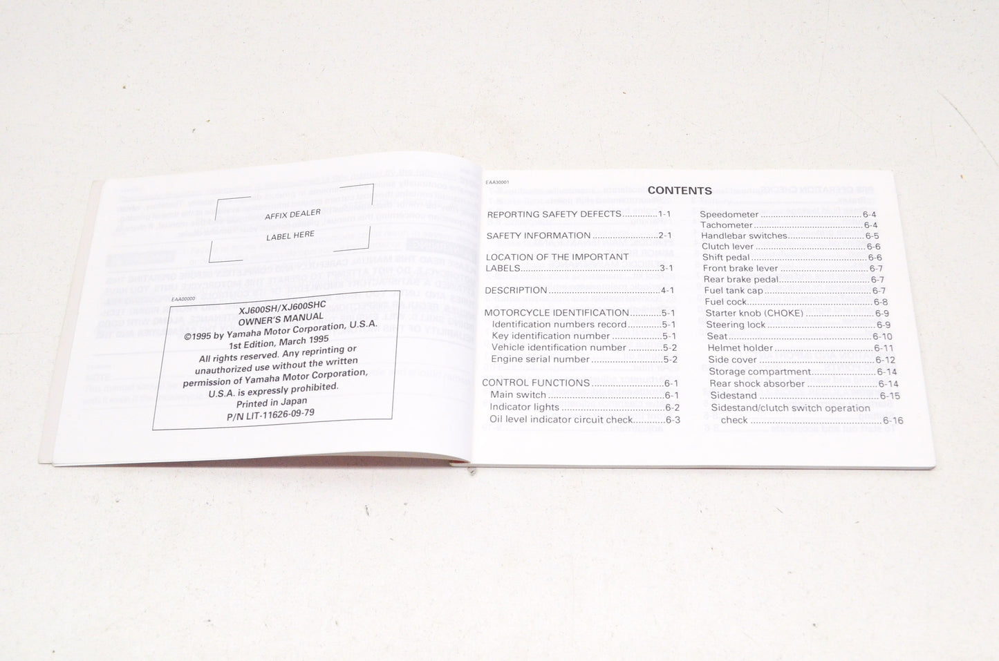 OEM Yamaha Owner's Manual XJ600SH/SHC
