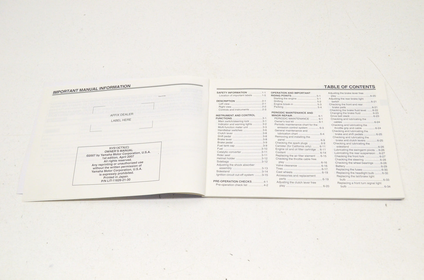OEM Yamaha LIT-11626-21-30 Owner's Manual VSTAR 1300 XVS13CTX(C)