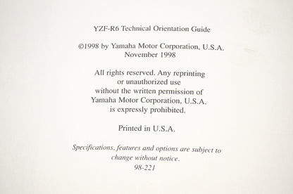OEM Yamaha Technical Orientation Guide YZF-R6 NOS