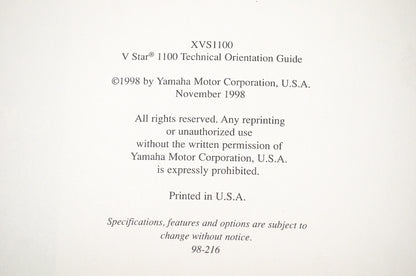 OEM 98-216 Yamaha Technical Orientation Guide XVS1100 NOS