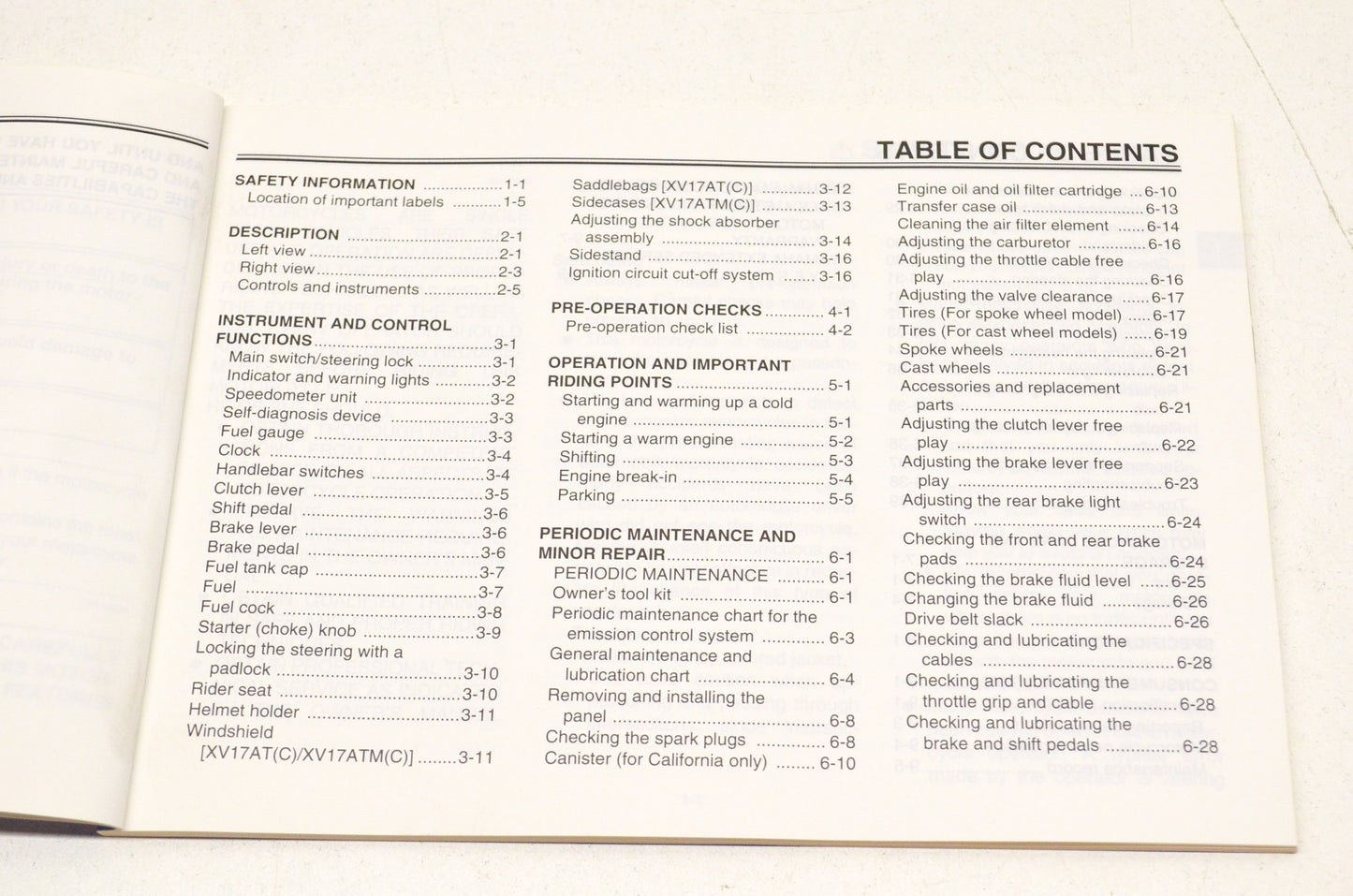 New OEM Yamaha Owner's Manual Road Star XV17AT(C), XV17AWT(C), XV17AMT(C), XV17A