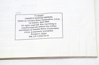 OEM Yamaha LIT-11626-19-19, 3P2-28199-10 Owner's Manual TT-R90EV NOS