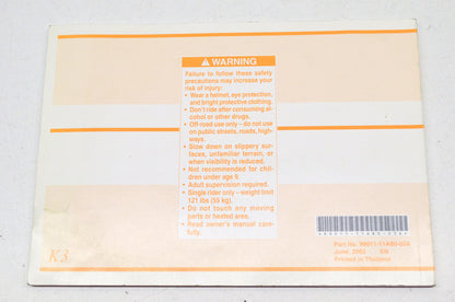 OEM Suzuki 99011-11A80-03A Owner's Manual DR-Z110K3 NOS