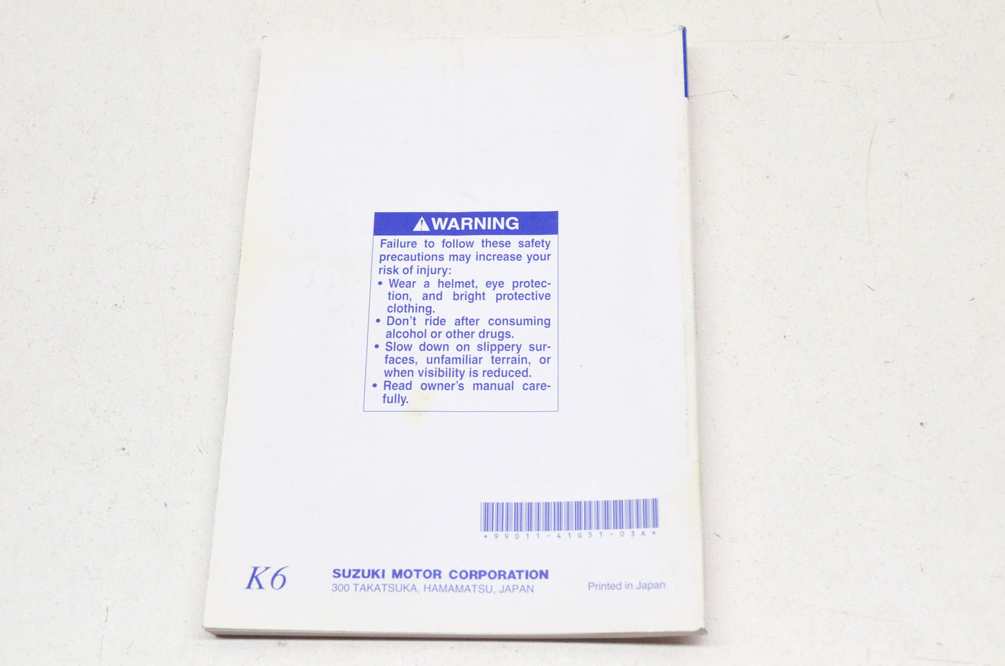 OEM Suzuki 99011-41G51-03A Owner's Manual GSX-R1000K6 NOS