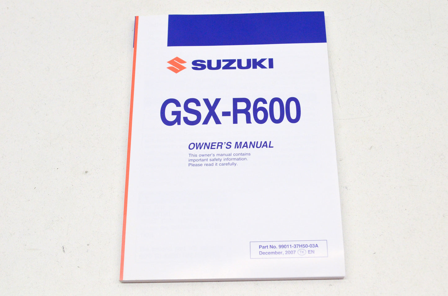 OEM Suzuki 99011-37H50-03A Owner's Manual GSX-R600K8 NOS