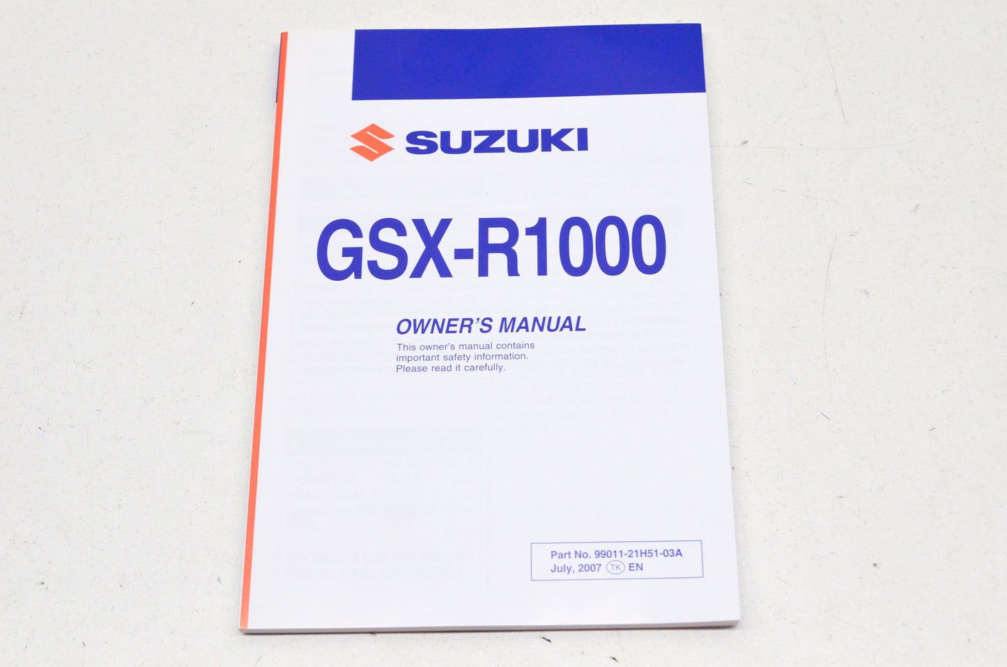 OEM Suzuki 99011-21H51-03A Owner's Manual GSX-R1000K8 NOS