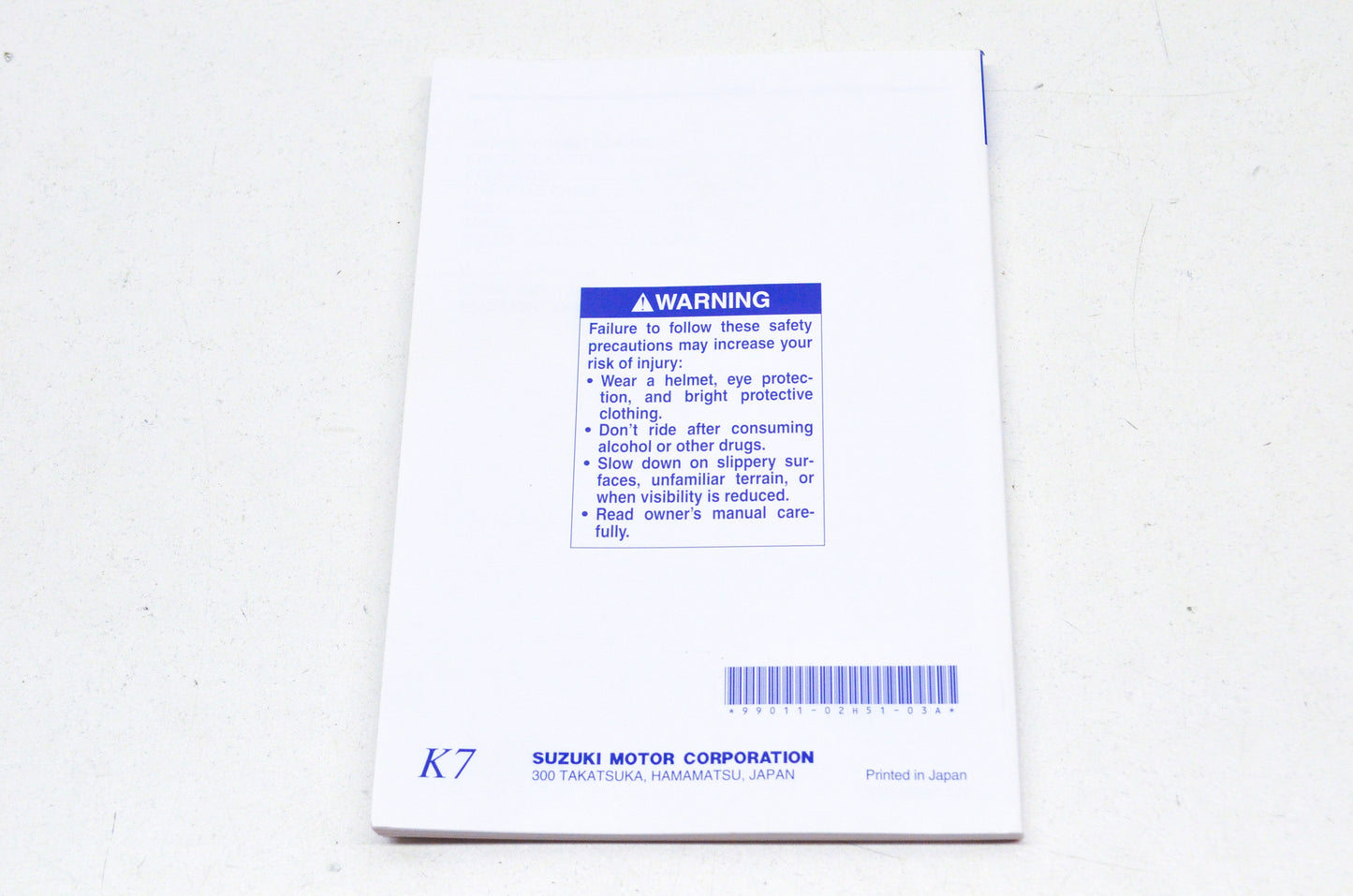 OEM Suzuki 99011-02H51-03A Owner's Manual GSX-R750K7 NOS