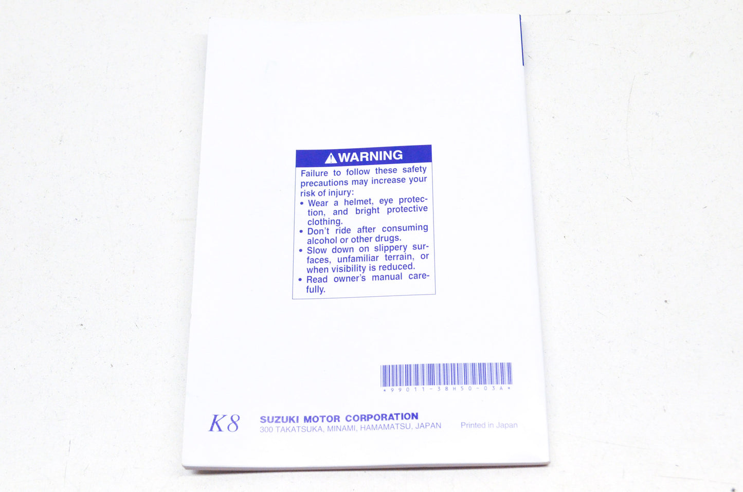 OEM Suzuki 99011-38H50-03A Owner's Manual GSX-R750K8 NOS
