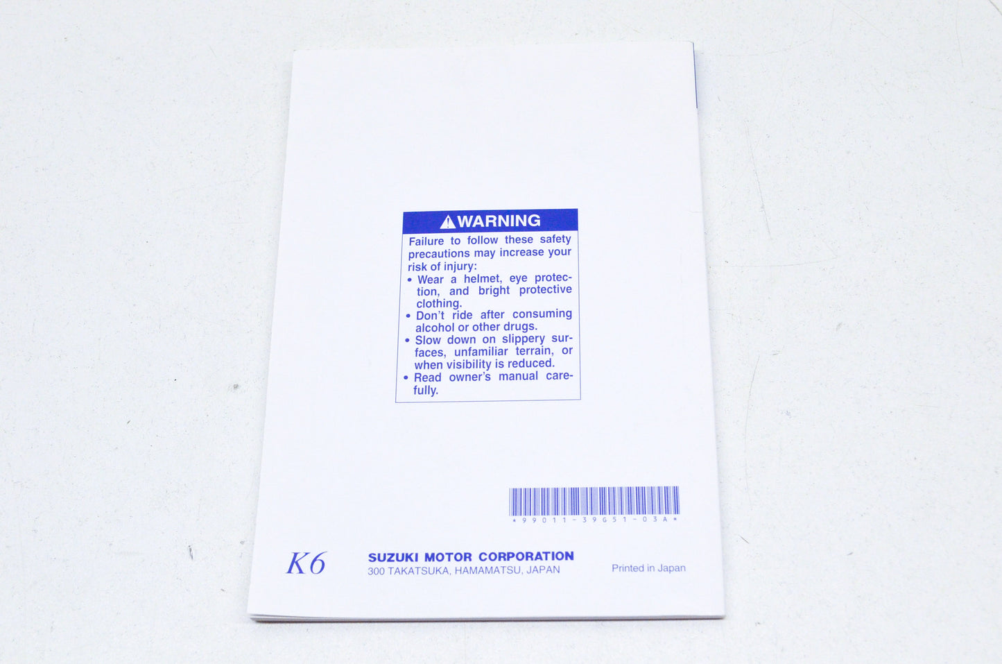 OEM Suzuki 99011-39G51-03A Owner's Manual VZ800K6 200 NOS