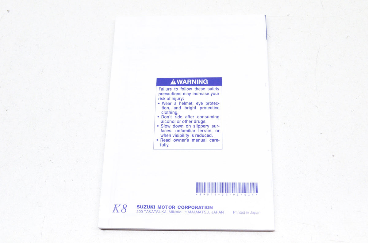 OEM Suzuki 99011-29F93-03A Owner's Manual DR-Z400SMK8 NOS