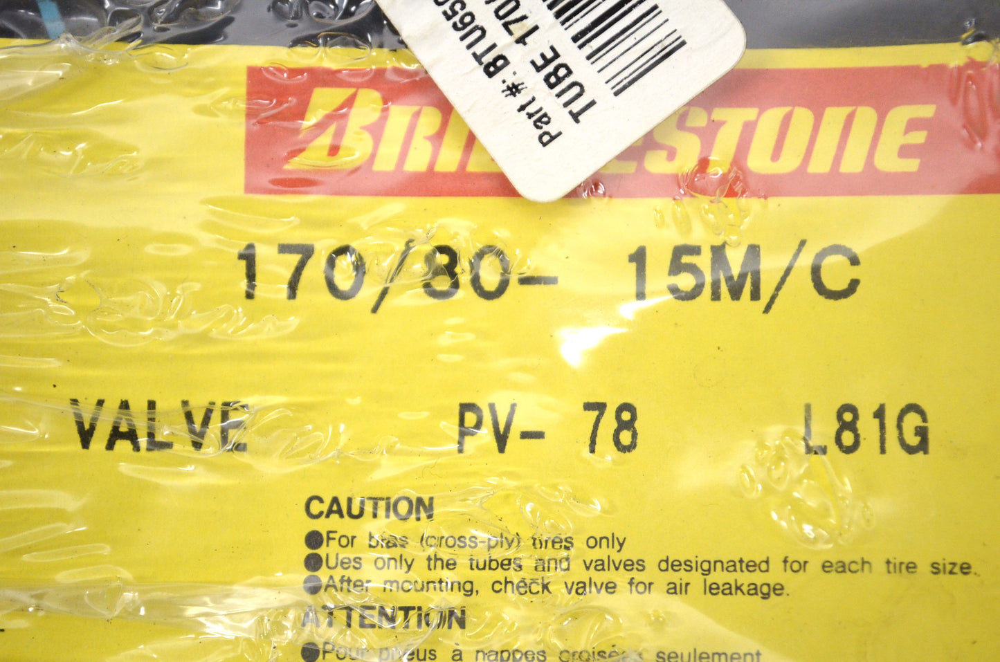 New Bridgestone BTU-6508, BTU6508 Inner Tube 170/80-15M/C NOS