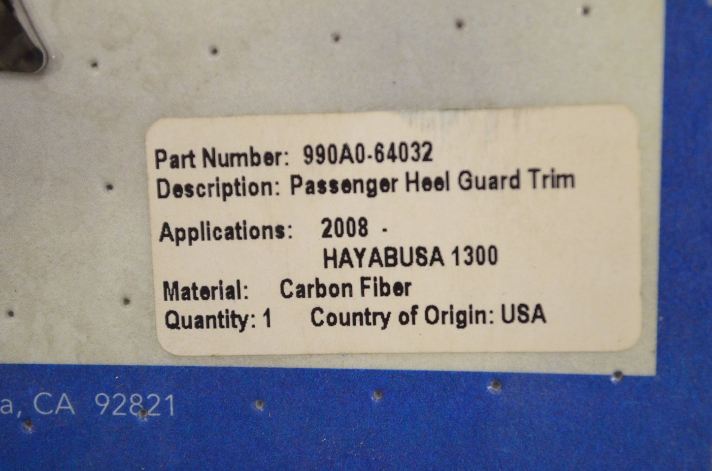 Carbon Fiber Passenger Heel Guard Trim Hayabusa NOS