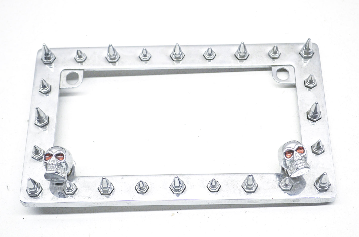Spiked Skull Motorcycle License Plate Frame