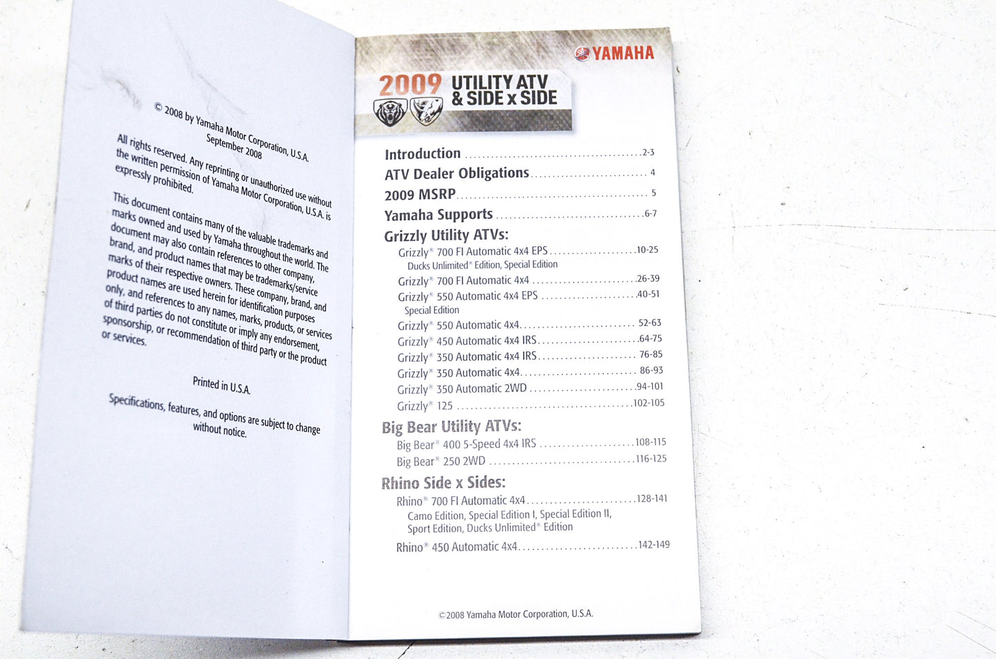 OEM Yamaha LIT-SLSGD-UT-09 Guide 2009 Power Sales NOS